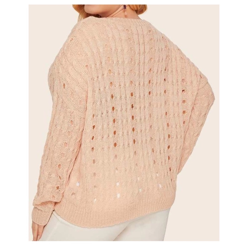 ➕ Pink Cut Out Open Weave Sweater - Picture 4 of 5